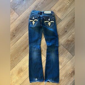 Rock Revival Blue Boot Cut Jeans with Contrast Stitching